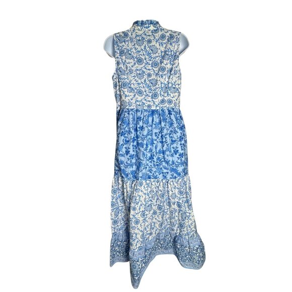 CeCe Women’s Blue White Floral Ruffle belted Midi Dress Size Small 100% Cotton - Picture 8 of 13